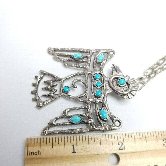 Vintage St Labre Thunderbird Southwestern Brooch Pendant Necklace Silver Tone - Picture 7 of 10